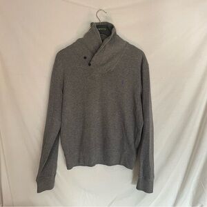 Ralph Lauren Heather Gray Polo 2 button tall collar sweatshirt material size PS